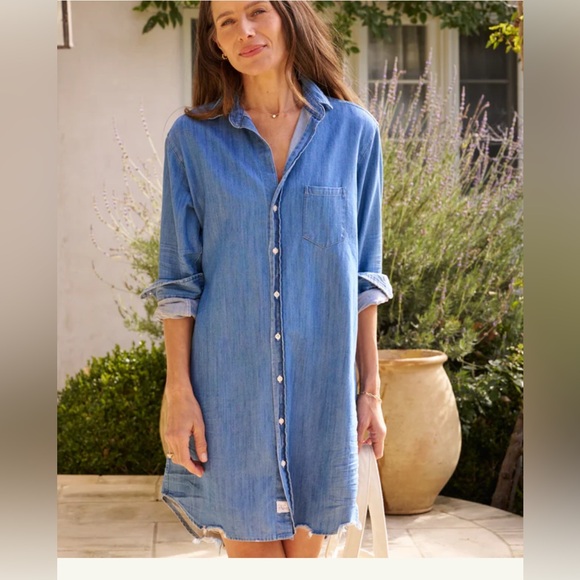 Frank & Eileen Womens Large Cotton Mary Classic Denim Jean Shirt Dress Blue USA - Picture 1 of 12